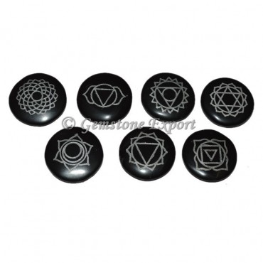 Black Agate Disc Chakra Symbol Silver Set