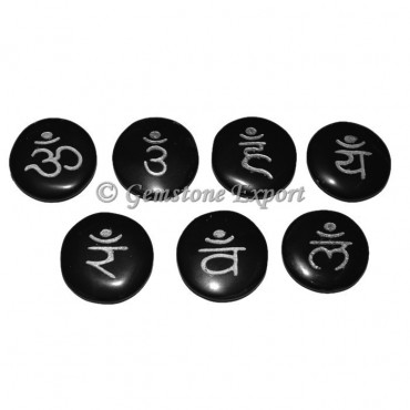 Black Agate Disc Chakra Sanskrit Symbol Set