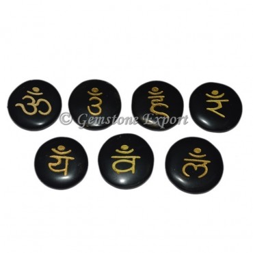 Black Agate Disc Chakra Sanskrit Symbol Gold Set