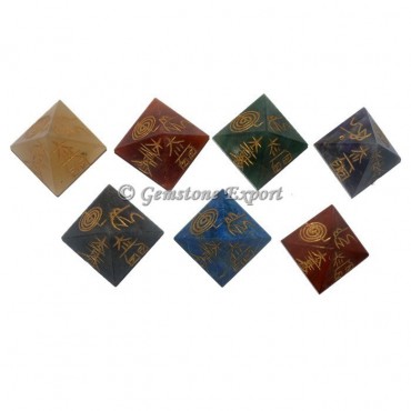 Reiki Symbols Engrave Seven Chakra Pyramids Set