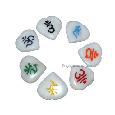 White Agate Seven Chakra Sanskrit Heart Set