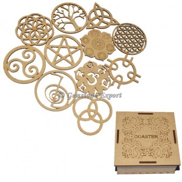 Assorted Design Wooden Coaster Set