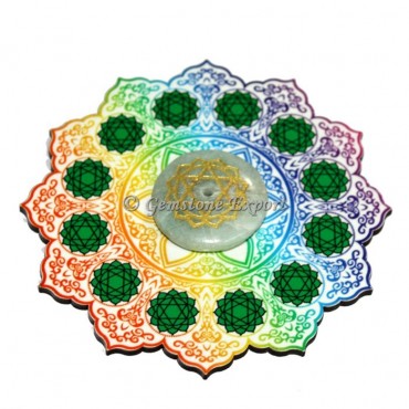 Heart Chakra Wooden Coaster with Green Aventurine Disc