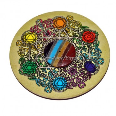 Chakra Pentagram Wooden Coaster with Bonded Chakra Disc