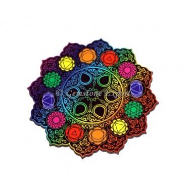 Colorful Chakra Symbols Mandala Wooden Coaster
