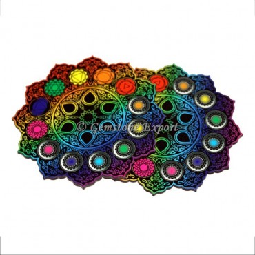 Colorful Printed Chakra Symbols Mandala Wooden Coaster