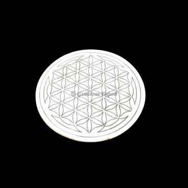 Flower of Life Engraved Wooden White Coaster