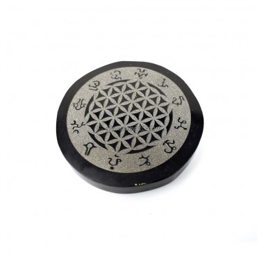 Flower Of Life Black Agate Coaster