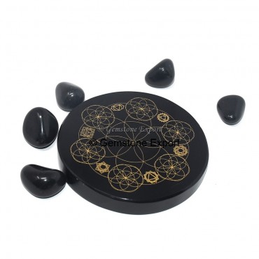 New Black Agate Seven Chakra With Flower Of life Coaster