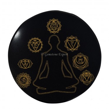 Seven Chakra Black Agate Coaster