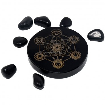 Black Agate Seven Chakra Symbol Coaster