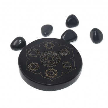 Black Agate Engraved Flower of Life Seven Chakra Coaster