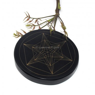 Black Agate Engraved Star Coaster