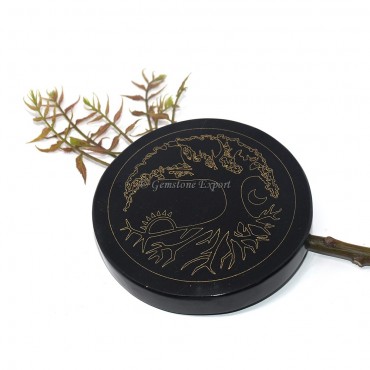 Black Agate Engraved Tree Of Life Coaster