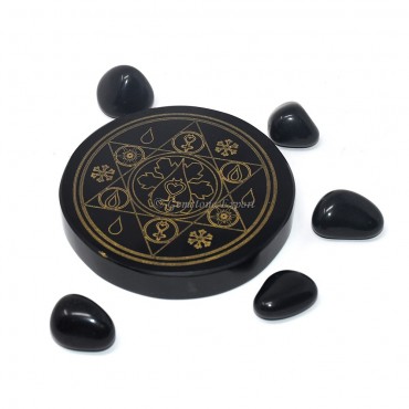 Black Agate Engraved Four Elements Coaster