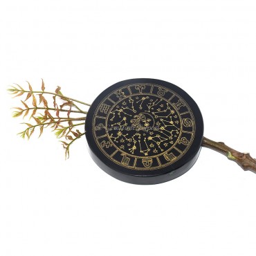 Black Agate Engraved Astrology Coaster