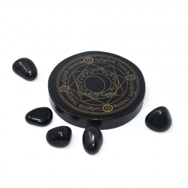 Black Agate Engraved Magic Circle Coaster