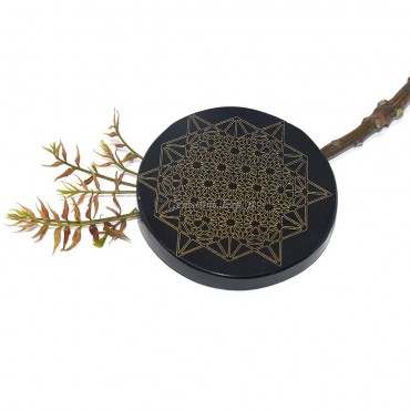 Black Agate Engraved Yantra Coaster