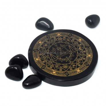 Black Agate Accent Symbol Engraved Coaster