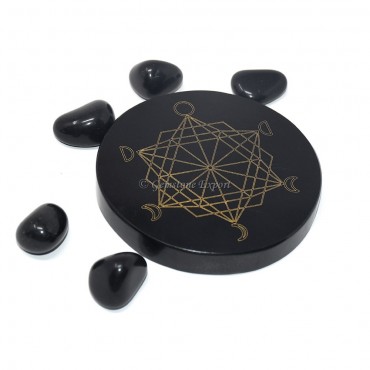 Black Agate Moon Phases Engraved Yantra Coaster