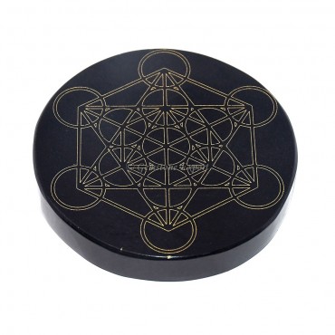 Black Agate Engraved Sacred Geometric Coaster