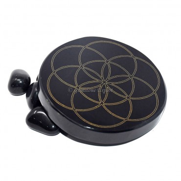 Black Agate Engraved Flower Of Life Coaster