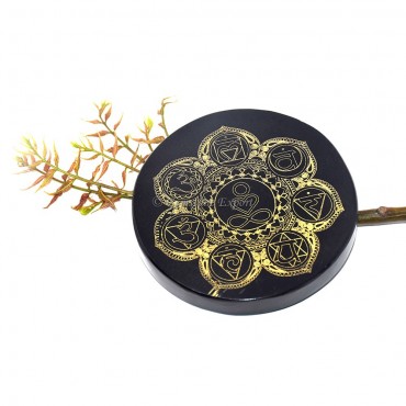 Black Agate Engraved  Sanskrit Yantra Coaster