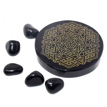 Black Agate Engraved Healing Symbols Coaster
