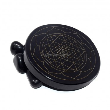 Black Agate Engraved Yantra Symbols Coaster