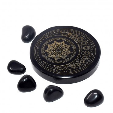 Black Agate Engraved Protection Moon Coaster