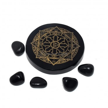 Black Agate Engraved Runic With Direction Coaster
