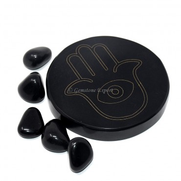 Black Agate Engraved Hamsa Coaster