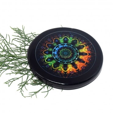 Black Agate Engraved Colourful Mandala Coaster