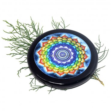 Black Agate Yantra Engraved Colourful Coaster