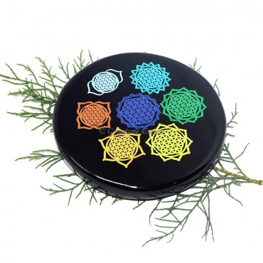 Black Agate Printed Chakra Symbol  Colourful Coaster