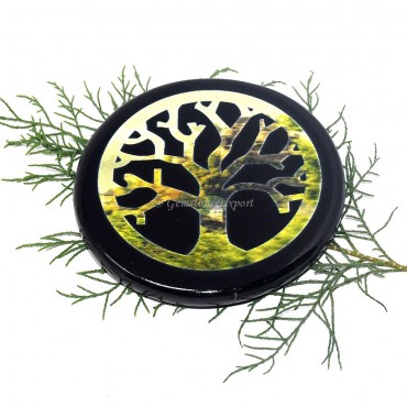 Black Agate Printed Tree Of Life Colourful Coaster