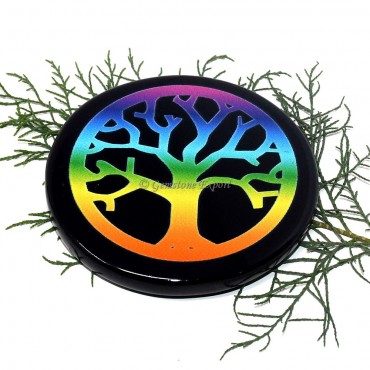 Black Agate Printed Tree Of Life Colourful Coaster