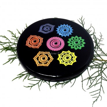 Black Agate Printed Chakra Symbol Colourful Coaster