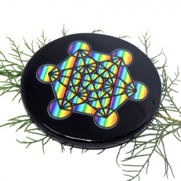 Black Agate Printed Colourful Metatron Coaster