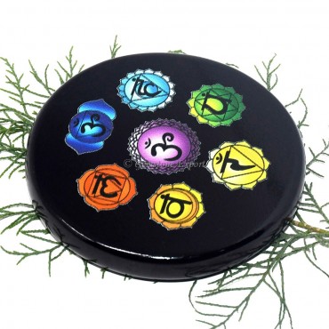 Black Agate Printed Colourful Seven Chakra Coaster