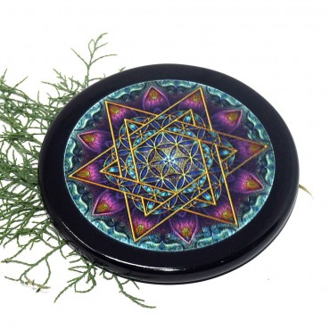 Black Agate Printed Colourful Star of David Design Coaster