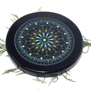 Black Agate Printed Colourful Flower Design Coaster