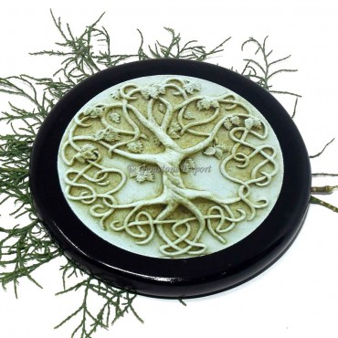 Black Agate Printed Colourful Tree of Life With Leaves Coaster