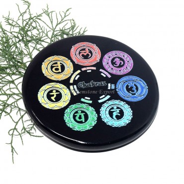 Black Agate Printed Colourful Seven Chakra Coaster