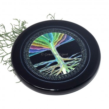 Black Agate Colourful Tree of Life Coaster