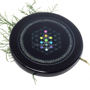Black Agate Printed Flower Of Life Design Coaster