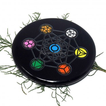 Black Agate Colourful Sacred Geometry Set Coaster