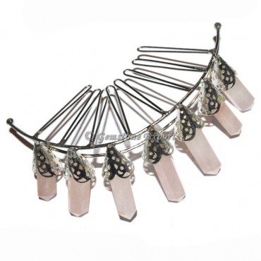 7 Pencil Rose Quartz Silver Crown