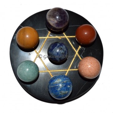 Black Agate Golden Star Base with 7 Stone Chakra B