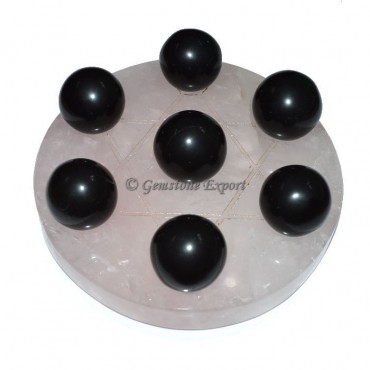 Rose Quartz Star Base with Black Stone Charka Ball